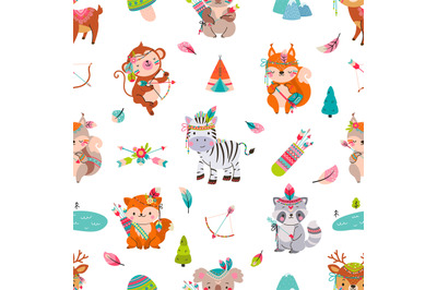 Cute tribal animal texture. Woodland animals, boho style baby forest c