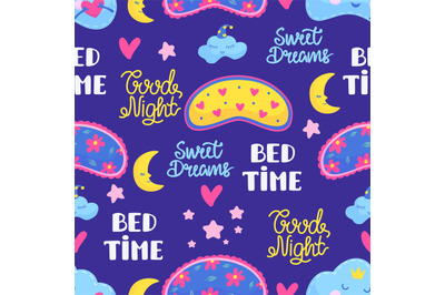 Sweet dream seamless pattern. Artwork tired baby sleep suit print, mas