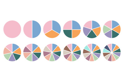 Pie chart parts for infographic. Circle sections 4, 8, 12. Percent gra