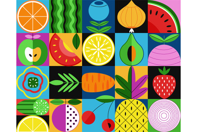 Flat geometric minimalist fruits. Bauhaus fruit composition style, mod