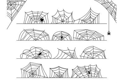 Cobweb border halloween decorations. Isolated spider web decor&2C; corner