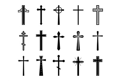 Christian cross set. Catholic church crosses, crucifix silhouette. Got