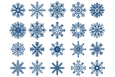 Isolated snowflakes silhouettes and ice crystals. Xmas snowflake stick