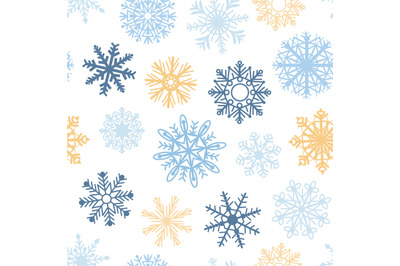 Winter flat snowflakes seamless pattern. Frozen snowflake simple fabri