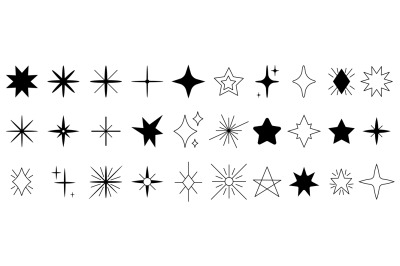 Isolated black stars icons different silhouettes. Shine modern star sh