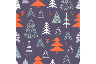 Christmas tree seamless pattern. Xmas noel season background, holiday