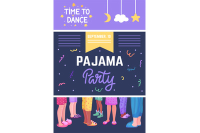 Pajama party banner. Night dance at home holiday festive. Joy weekend