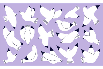 Abstract white birds silhouettes. Flying dove or seagulls&2C; geometrical