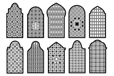 Islamic ornamental windows. Arabic window arch, traditional oriental r