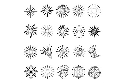 Flat fireworks black clipart. Exploding firework, celebration simple c