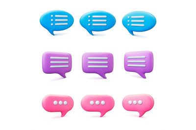 Conversation speech bubbles 3d design. Message bubble&2C; different text