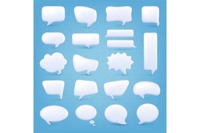 White bubble shapes 3d. Different message balloons and squares. Dialog