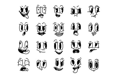 Comic mascot retro characters. Vintage cartoon face, isolated emotions