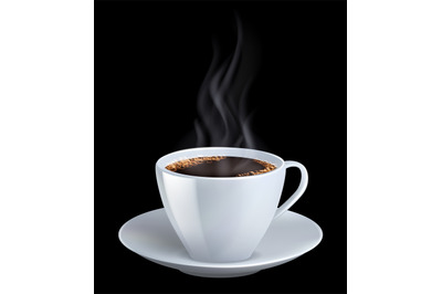 Coffee cup 3d isolated with hot white smoke front view object, espress