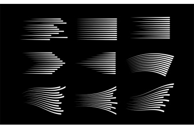 Fast effect lines. White speed motion line designs isolated, speeding