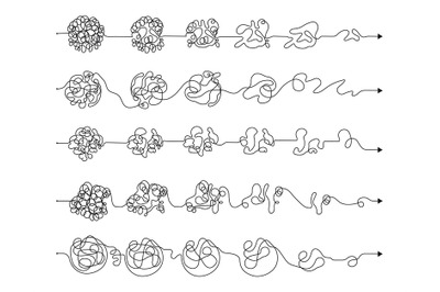 Simplification process tangled lines. From mess transition to clarity.