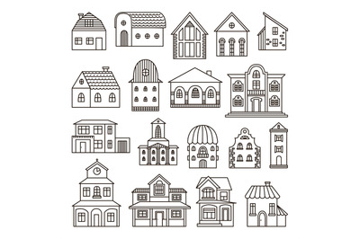 Doodle line different houses. Hand drawn house, cute simple scandinavi