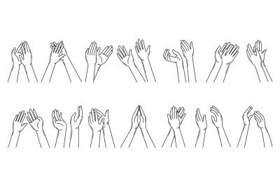 Doodle hands applause. Thumbs-up and clapping hand, sketch man woman c