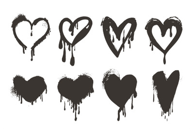 Spray ink hearts. Valentine day heart elements, ink graphic graffiti s