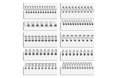 Isolated realistic notebook binding wire spirals in paper holes. Calen