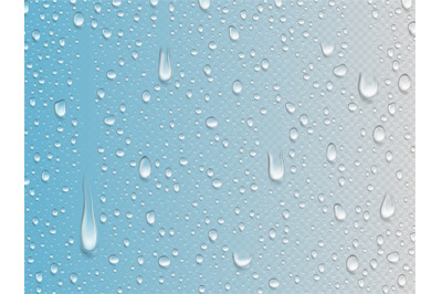 Realistic rain shower drops on glass. Water dropping texture, waterdro