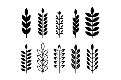 Black decorative wheat, cereals icons. Ears of wheat abstract vector d