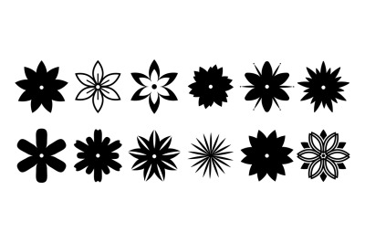 Flowers silhouettes black isolated. Flower icons&2C; vector floral elemen