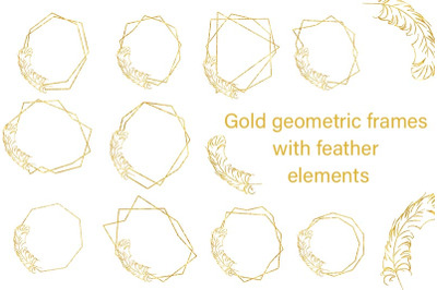 Gold geometric frames with feather elements