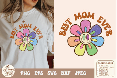 Retro best mom ever daisy svg png sublimation, distressed png