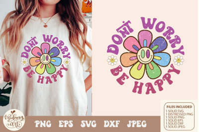 Retro don&amp;amp;&23;039;t worry be happy smiley face daisy svg png sublimation