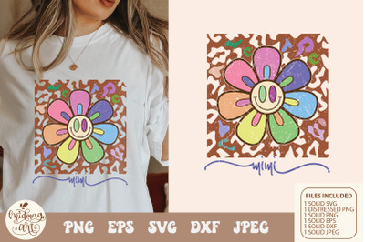 Retro mimi leopard daisy smiley face svg png sublimation