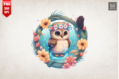 Cute Owl Summertime Watercolor 4