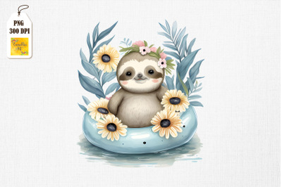 Cute Sloth Summertime Watercolor
