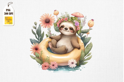 Cute Sloth Summertime Watercolor 2