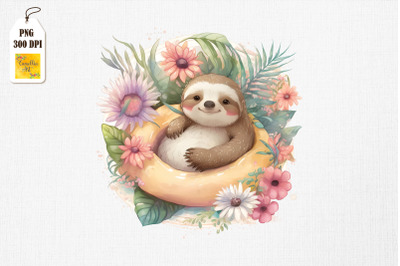 Cute Sloth Summertime Watercolor 4