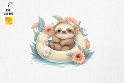 Cute Sloth Summertime Watercolor 5