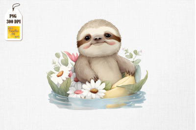 Cute Sloth Summertime Watercolor 9