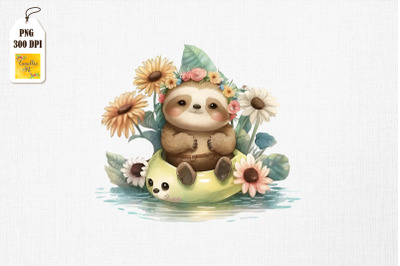 Cute Sloth Summertime Watercolor 13