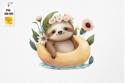 Cute Sloth Summertime Watercolor 14