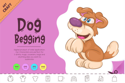 Cartoon Dog Begging. Clipart.