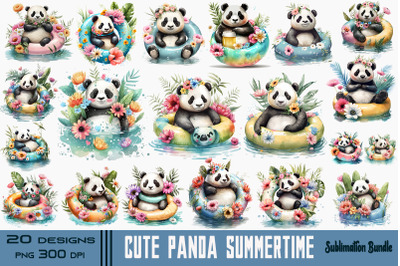 Cute Panda Summertime Watercolor Bundle