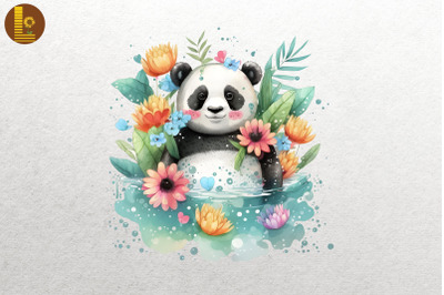 Cute Panda Summertime Watercolor