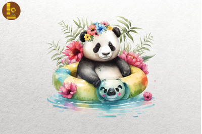 Cute Panda Summertime Watercolor 2