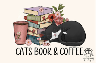 Cats Book And Coffee Png Sublimation