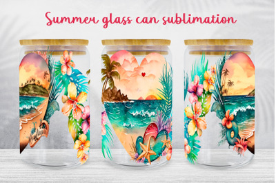 Summer glass can wrap, beach beer glass can, retro glass tumbler, coas