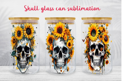 Floral skull glass can wrap Boho libbey can sublimation png