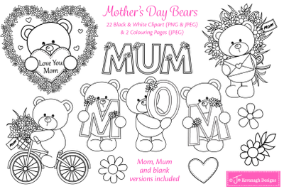 Mothers Day Digital Stamps | Cute Bears | Mom | Mum