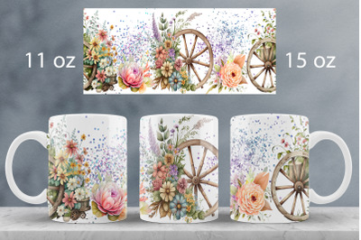 Spring mug wrap design Garden wheel mug sublimation pngl