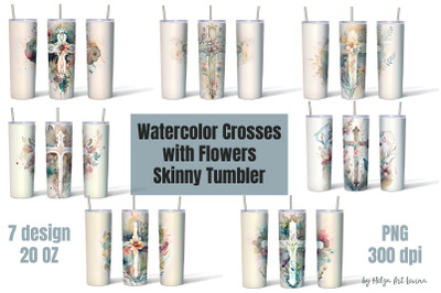 Watercolor Crosses Skinny Tumbler 20 oz. Sublimation PNG