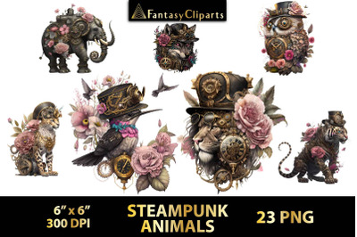 Steampunk Animals Clipart | Victorian Animal With Flowers